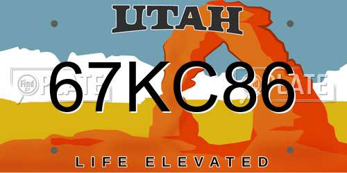 67KC86 Utah License Plate