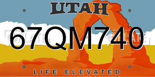 67QM740 Utah License Plate