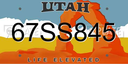 67SS845 Utah License Plate