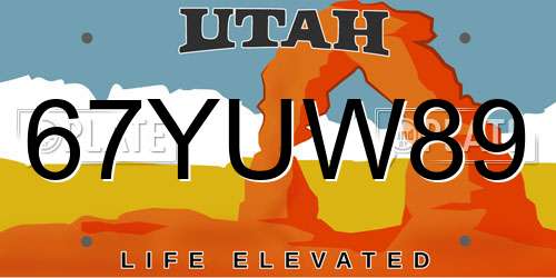 67YUW89 Utah License Plate
