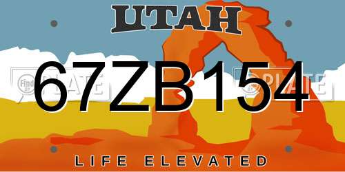 67ZB154 Utah License Plate