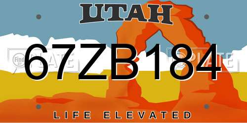 67ZB184 Utah License Plate