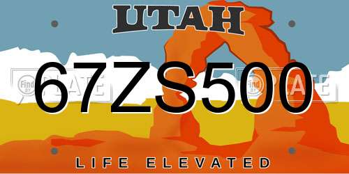 67ZS500 Utah License Plate