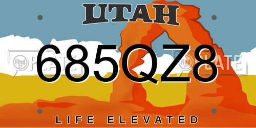685QZ8 Utah License Plate