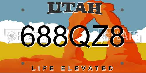 688QZ8 Utah License Plate
