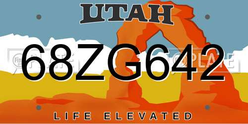 68ZG642 Utah License Plate