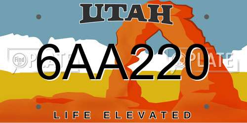 6AA220 Utah License Plate