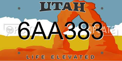 6AA383 Utah License Plate