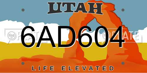 6AD604 Utah License Plate