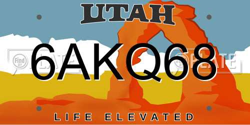 6AKQ68 Utah License Plate