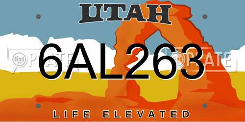 6AL263 Utah License Plate