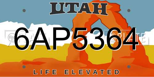 6AP5364 Utah License Plate