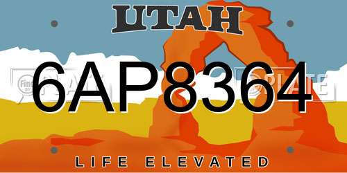 6AP8364 Utah License Plate