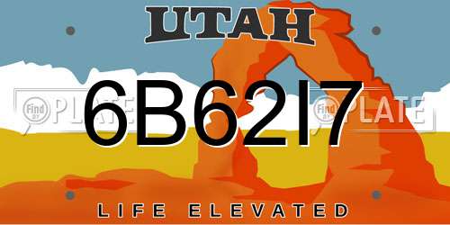 6B62I7 Utah License Plate