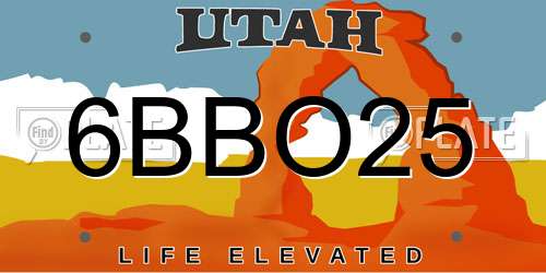 6BBO25 Utah License Plate