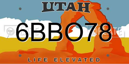 6BBO78 Utah License Plate