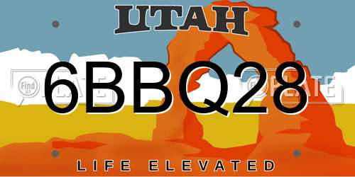 6BBQ28 Utah License Plate