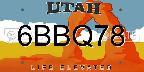 6BBQ78 Utah License Plate
