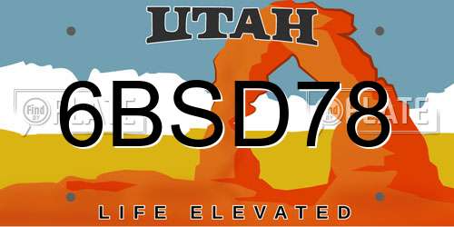 6BSD78 Utah License Plate