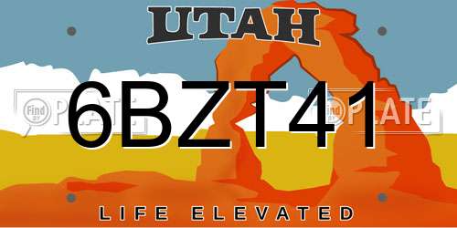 6BZT41 Utah License Plate