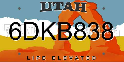 6DKB838 Utah License Plate