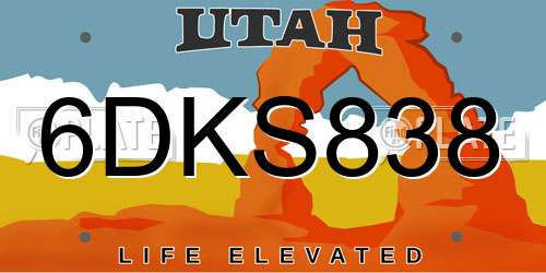 6DKS838 Utah License Plate