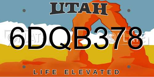 6DQB378 Utah License Plate