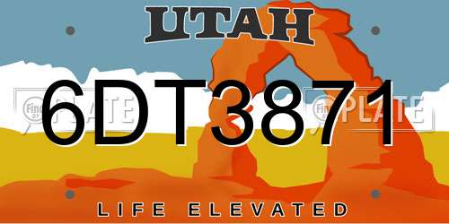 6DT3871 Utah License Plate