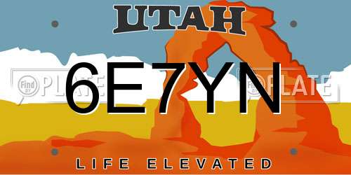 6E7YN Utah License Plate