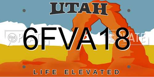 6FVA18 Utah License Plate
