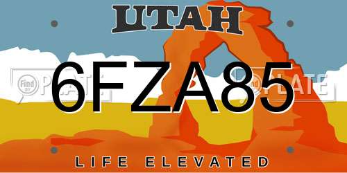 6FZA85 Utah License Plate