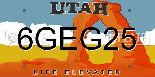 6GEG25 Utah License Plate