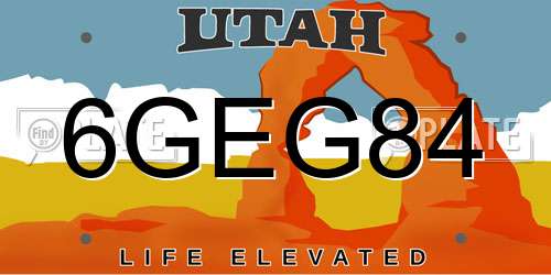 6GEG84 Utah License Plate
