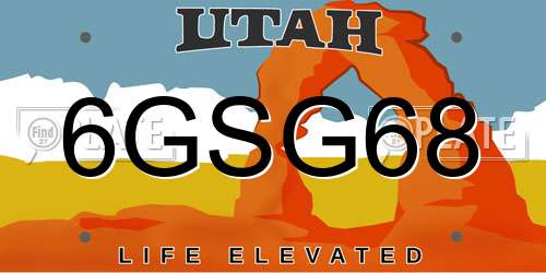 6GSG68 Utah License Plate
