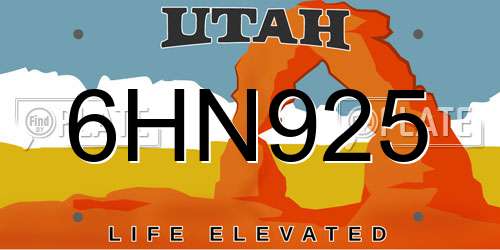 6HN925 Utah License Plate