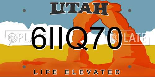 6IIQ70 Utah License Plate