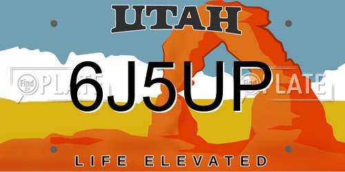6J5UP Utah License Plate