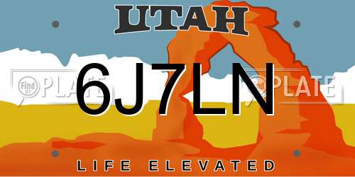 6J7LN Utah License Plate