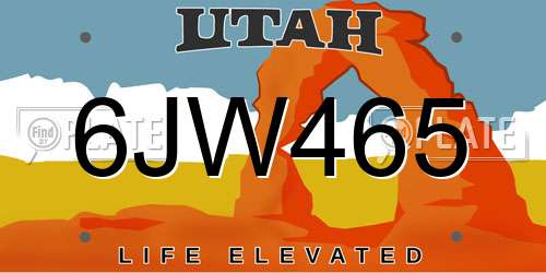 6JW465 Utah License Plate