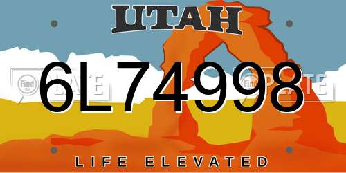 6L74998 Utah License Plate
