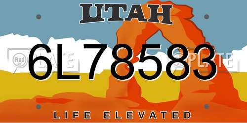 6L78583 Utah License Plate