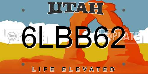 6LBB62 Utah License Plate