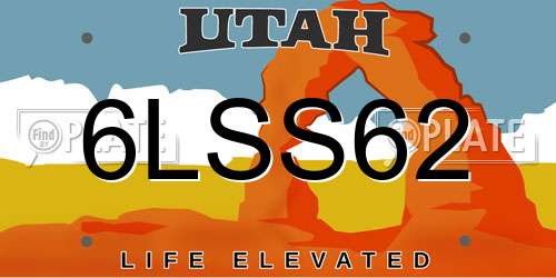 6LSS62 Utah License Plate