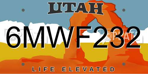 6MWF232 Utah License Plate