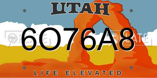 6O76A8 Utah License Plate