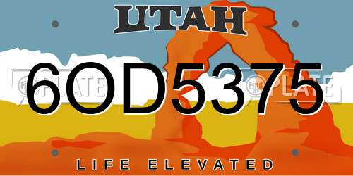 6OD5375 Utah License Plate