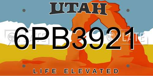 6PB3921 Utah License Plate