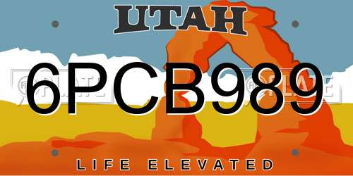 6PCB989 Utah License Plate