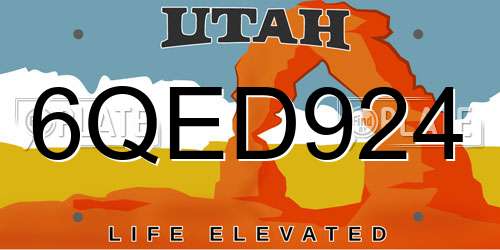6QED924 Utah License Plate