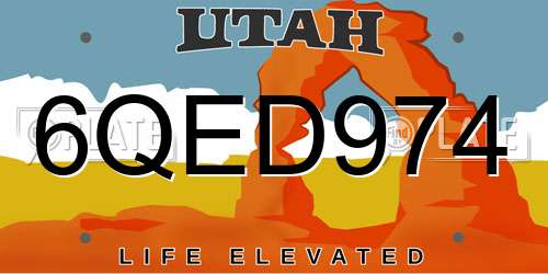 6QED974 Utah License Plate